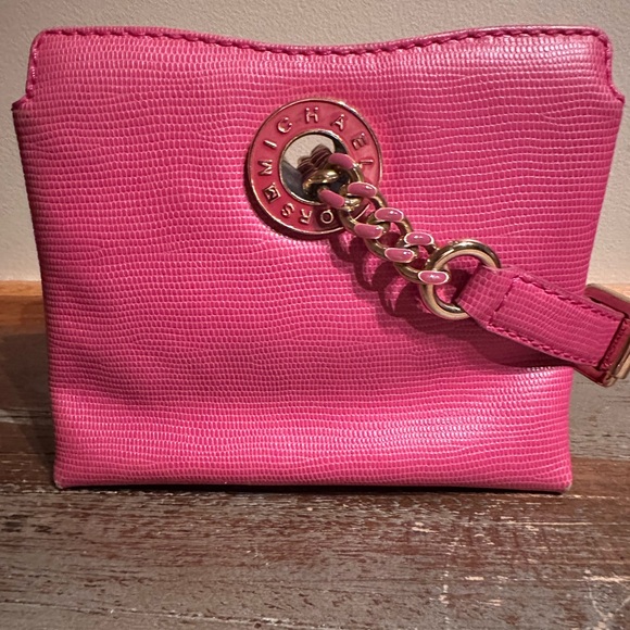 Vintage Michael Kors evening bag fuchsia handbag mini small clutch gold chain - Picture 3 of 9